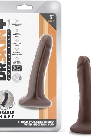 Blush Dr. Skin Plus 5.5" Realistic Mini Posable Dildo, Sensa Feel Lifelike Cock - Suction Cup, Strap-On, X5 Plus TPE, G-Spot, P-Spot, Pegging Play - Adult Sex Toy for Women, Men & Couple - (Chocolate)