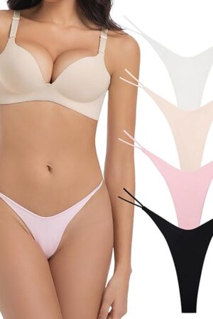 Cotton Seamless Thongs for Women, No Show G-String Underwear, Soft Comfortable Breathable Thongs Panties Pack