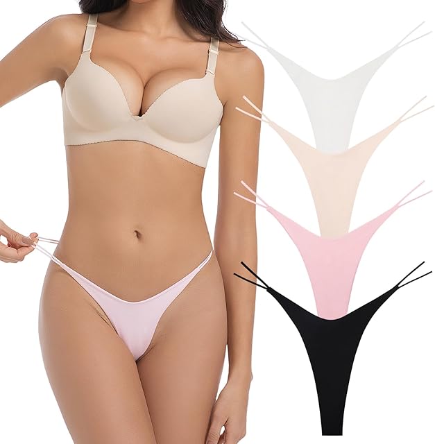 Cotton Seamless Thongs for Women, No Show G-String Underwear, Soft Comfortable Breathable Thongs Panties Pack