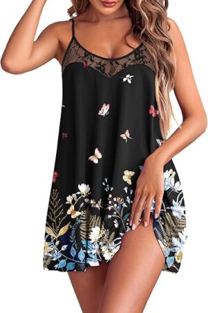 Womens Lingerie Sexy Night Gowns Camisole Chemise Nightgown Sleeveless Nightshirt Lace Slip Sleepdress