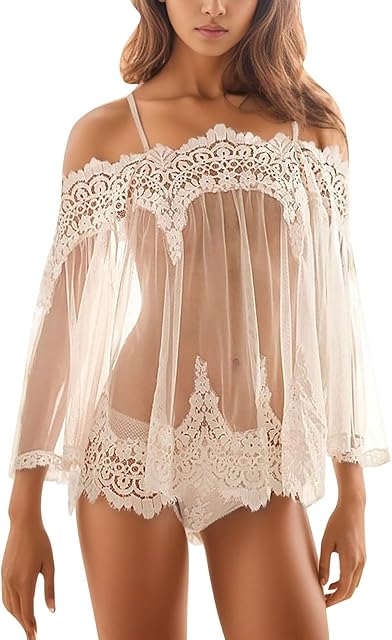 Bride Lingerie Wedding Sets, Womens Sexy Naughty Bridal Roleplay Lingerie Sheer Mesh Tops and Bikini Panty Outfits