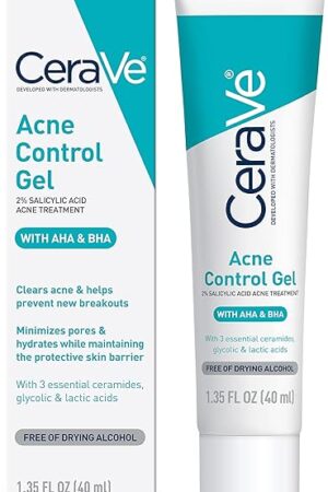 CeraVe Acne Control Gel, 2% Salicylic Acid Treatment With Glycolic Acid + Lactic Acids + Niacniamide, Acne Gel Helps Clear Blemishes Without Over Drying, Alcohol Free & Oil Free, 135 Fl Oz
