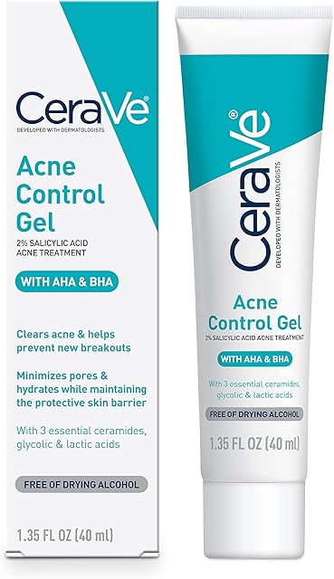 CeraVe Acne Control Gel, 2% Salicylic Acid Treatment With Glycolic Acid + Lactic Acids + Niacniamide, Acne Gel Helps Clear Blemishes Without Over Drying, Alcohol Free & Oil Free, 135 Fl Oz