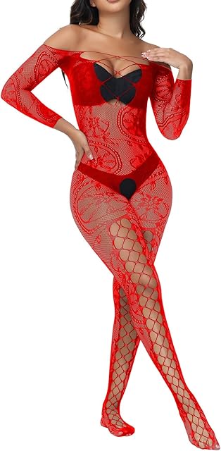 Women Fishnet Bodystocking Sexy Badydoll Bodysuit Soft Nightwear Lingerie One Piece