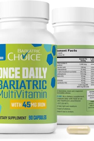 Bariatric Choice Once-Daily Bariatric Multivitamin with 45 mg of Iron | Easy to Swallow Capsule | Vitamin for Bariatric Surgery Patients | 90 Count (3-Month Supply)