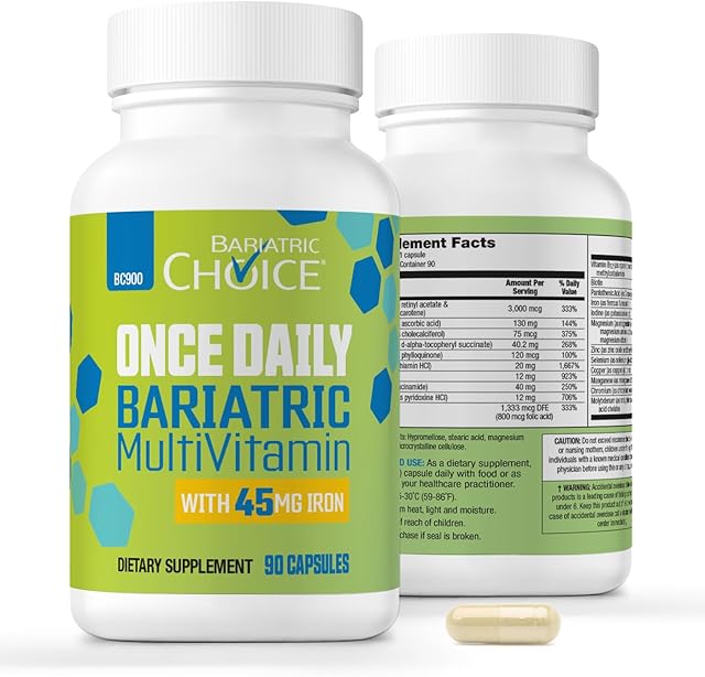 Bariatric Choice Once-Daily Bariatric Multivitamin with 45 mg of Iron | Easy to Swallow Capsule | Vitamin for Bariatric Surgery Patients | 90 Count (3-Month Supply)