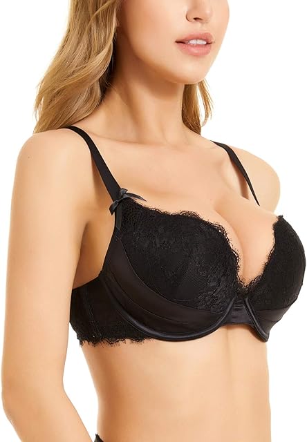 Women's Plus Size Lace Molded Satin Full Coverage Underwire Bra