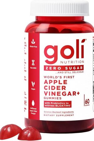 Goli Zero Sugar Apple Cider Vinegar Gummies - Vitamin B12, Probiotics to Address Bloating No Artificial Sweeteners, No Sugar Alcohols Vegan, Plant Based, Non-GMO, Gluten-Free & Gelatin Free (1)