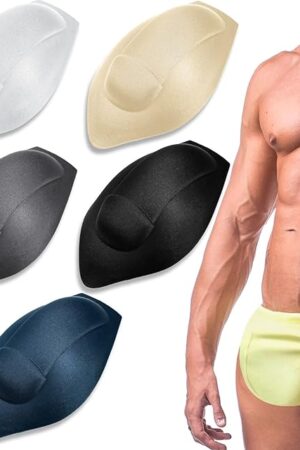Jinei 5 Pcs Men Bulge Enhancing Men Padded Underwear Cup Sponge Pad Swimwear Padded Penis Pump Male Package Enhancer Removable Penis Pad Protection Cup (Black, Beige, White, Gray, Navy)