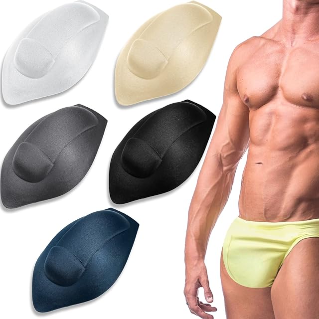 Jinei 5 Pcs Men Bulge Enhancing Men Padded Underwear Cup Sponge Pad Swimwear Padded Penis Pump Male Package Enhancer Removable Penis Pad Protection Cup (Black, Beige, White, Gray, Navy)