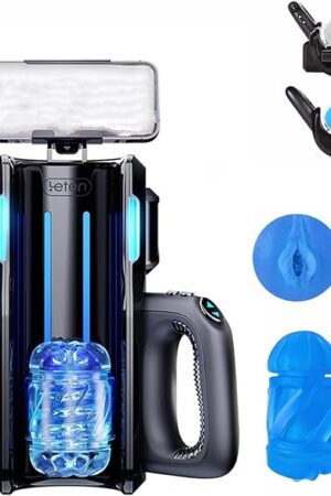 Leten King Pro Male Masturbator Adult Sex Toy - 10 Mode Thrusting Hands Free Masturbators, Automatic Penis Stroker with 2 Clear Sleeve & Dual Handle & Phone Holder & Voice, Electric Blowjobsex Machine