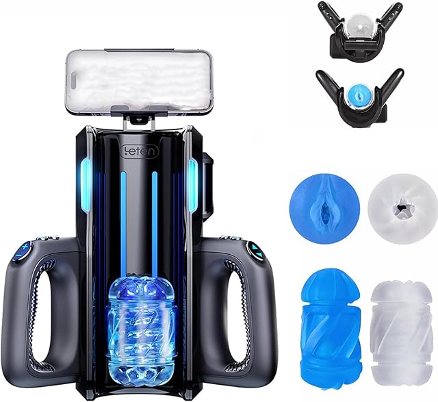 Leten King Pro Male Masturbator Adult Sex Toy - 10 Mode Thrusting Hands Free Masturbators, Automatic Penis Stroker with 2 Clear Sleeve & Dual Handle & Phone Holder & Voice, Electric Blowjobsex Machine