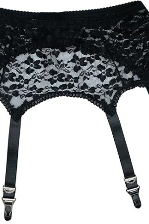 Exquisite 6 Straps Hollow Floral Lace Garter Belt for Thigh High Stockings, Women Waist Suspender Belt Underwear