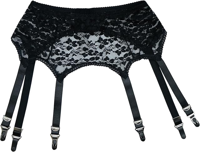 Exquisite 6 Straps Hollow Floral Lace Garter Belt for Thigh High Stockings, Women Waist Suspender Belt Underwear