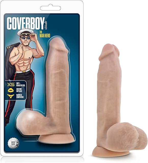 Blush Novelties Coverboy War Hero - 8 Inch Soft Realistic Feel Dildo Suction Cup Base Strap On Compatible Body Safe - Beige