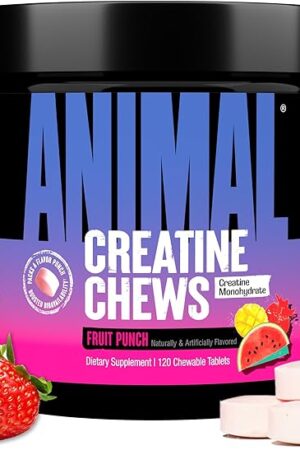 Animal Creatine Chews Tablets - Enhanced Creatine Monohydrate with AstraGin to Improve Absorption, Sea Salt for Added Pumps, Delicious and Convenient Chewable Tablets - Fruit Punch