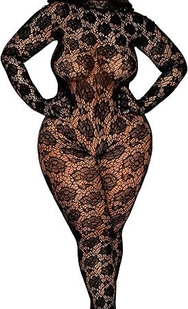Women's Plus Black Gloved Bodystocking, O/S Queen