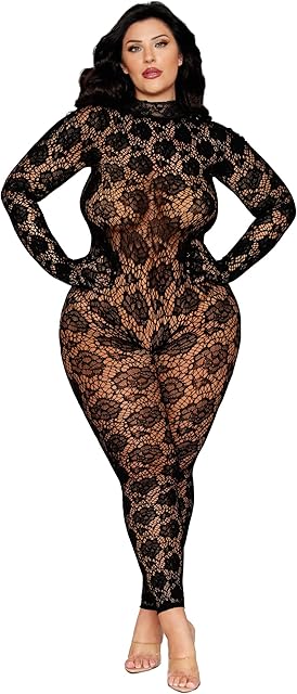 Women's Plus Black Gloved Bodystocking, O/S Queen