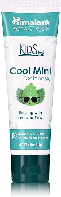 Himalaya Botanique Kids Toothpaste, Cool Mint, Fluoride-Free, Gentle, No Artificial Colors, SLS Free, Gluten Free, Cruelty Free, Vegan, Foaming, 4 Oz, 1 Pack?