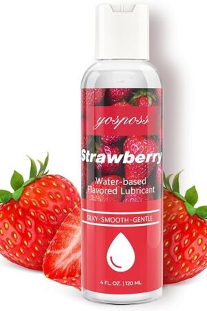 4 floz Strawberry Flavored Water Based Lubricant for Men Women, Sugar-Free Natural Feel Personal Lube for Couples Massage, Long-Lasting Gel Non-Sticky Slippery Flavored Lube & Latex Compatible