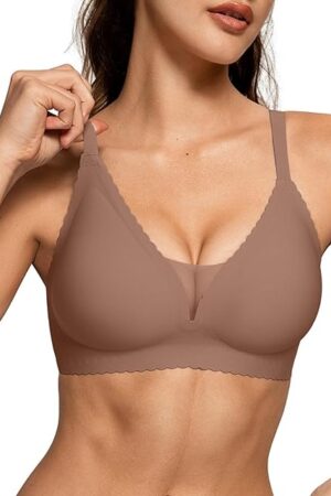 Womens Comfortable Bras Wireless Bras Push Up Bralettes Scalloped Mesh Bras Seamless Tshirts Bras Deep V Everyday Bras