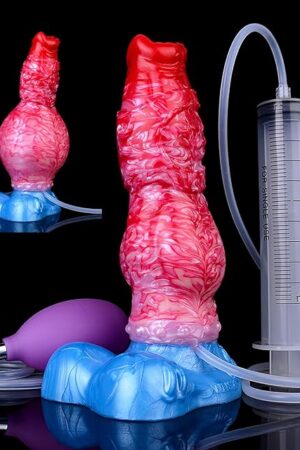 Inflatable Squirting Dildo Anal Plug Thick Big Dog Knot Dildo Animal fake penis Suction Cup Dildo Realistic Ejaculating Red Silicone Fantasy Dildo Anal Trainer Gay Sex Toy Men Women Couples 8.15'' (B)