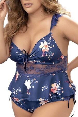 Women Plus Size Pajamas Sexy lingerie Chemise Nightgowns Floral Print Cami Top and Shorts Pajama Set Sleepwear
