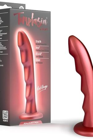 Blush Novelties Temptasia Jealousy Peg - 7 Inch Pegging Dildo - Harness & Strap On Compatible - Designed for BDSM & Role Play - Platinum Cured Silicone - Red Rouge - Adult Sex Toy