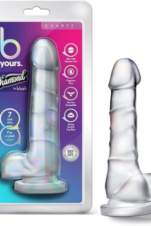 Blush Novelties - Blush B Yours Diamond Quartz - Lifelike Realistic Dildo - Powerful Suction Cup for Hands Free and - Clear to Watch During Play - Curved for G Spot Stimulation - Sex Toy for Him Her