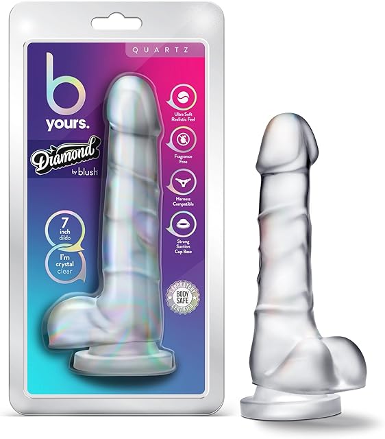 Blush Novelties - Blush B Yours Diamond Quartz - Lifelike Realistic Dildo - Powerful Suction Cup for Hands Free and - Clear to Watch During Play - Curved for G Spot Stimulation - Sex Toy for Him Her