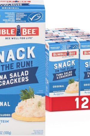 Bumble Bee Snack On The Run Original Tuna Salad with Crackers Kit (Pack of 12) - Ready to Eat Protein Snack Pack - 8g Protein per Box - Wild Caught MSC Certified Tuna