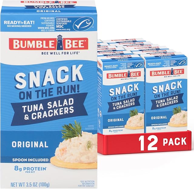 Bumble Bee Snack On The Run Original Tuna Salad with Crackers Kit (Pack of 12) - Ready to Eat Protein Snack Pack - 8g Protein per Box - Wild Caught MSC Certified Tuna