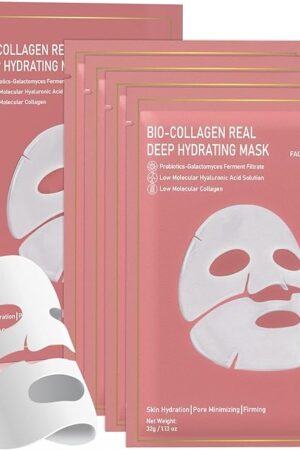 Bio-Collagen Real Deep Mask, 4 Pack Overnight Hydrating Face Mask for All Skin Types,Original Hydrating Collagen Face Mask