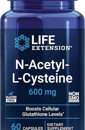 Life Extension N-Acetyl-L-Cysteine (NAC), Immune Response, Respiratory Health, Liver Health, NAC 600 mg, antioxidant Defense, Free radicals, Easy to Absorb, 60 Capsules