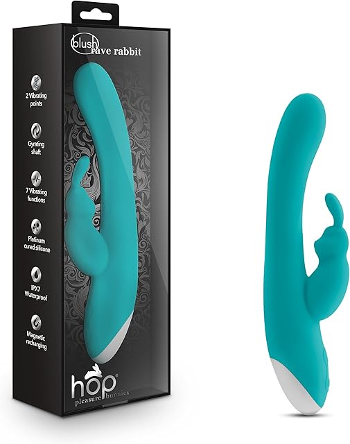 Blush Novelties Hop Rave Rabbit Plus Vibrator - Personal Body Massager for Women - Pleasure Dildo for G-Spot & Clitoral Stimulation - Vibrating Gyrating Shaft - Female Sexual Wellness - Adult Sex Toy