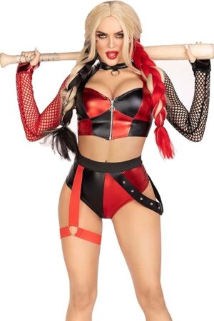 Women 2 Pc Crime Spree Sweetie Halloween Costume With Gloved Net Sleeves