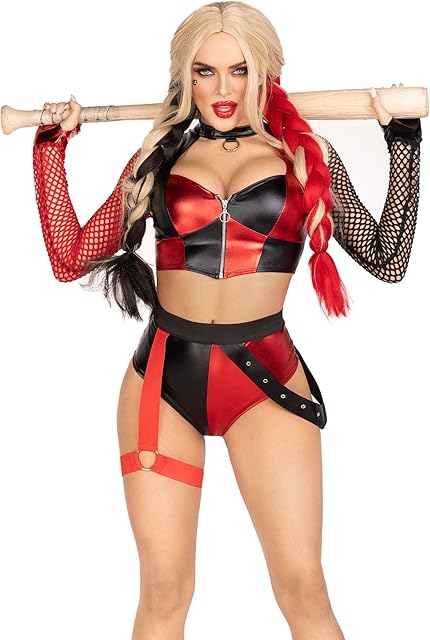 Women 2 Pc Crime Spree Sweetie Halloween Costume With Gloved Net Sleeves