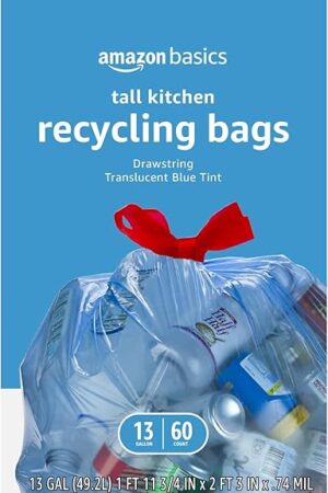 Amazon Basics Blue Recycling Trash Bags, Unscented, 13 Gallon, 60 count, Pack of 1