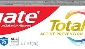 Colgate Total Active Prevention Travel Toothpaste, Whitening Toothpaste with Fluoride, Antibacterial, Mint, Clinically Proven Gum Health, Travel Size 1.4 oz