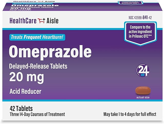 HealthCareAisle Omeprazole 20 mg - 42 Delayed-Release Tablets - Acid Reducer, Treats Frequent Heartburn