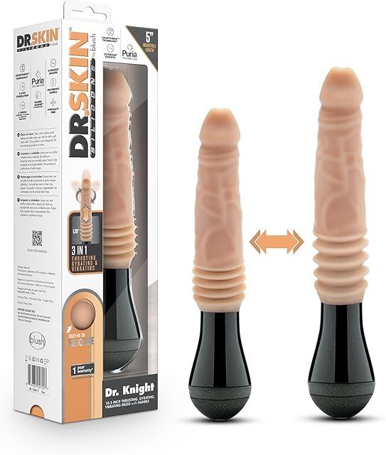 Blush Novelties Dr Skin Silicone Dr Knight - Large 105 Inch Vibrating, Gyrating and Thrusting Dildo with 3 Speeds - SmartThrust Technology for Peak Pleasure - Puria Cured Silicone Realistic Penis