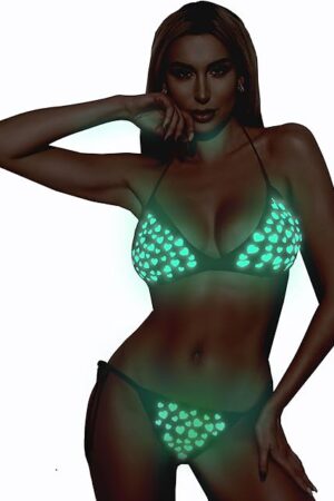 Glow in The Dark Lingerie/Bikini for Women- Naughty/Sexy Bikini Lingerie - for Couple, Love Gift for Valentines Day, Anniversary, Birthday, Party Red