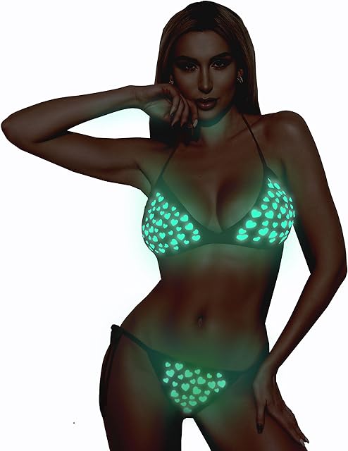Glow in The Dark Lingerie/Bikini for Women- Naughty/Sexy Bikini Lingerie - for Couple, Love Gift for Valentines Day, Anniversary, Birthday, Party Red
