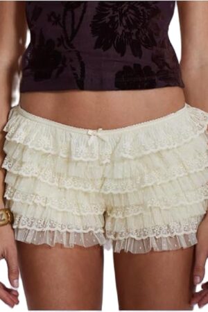 Women Y2k Lace Bloomers Layered Ruffled Micro Shorts Sexy Coquette Boy Shorts Sweet Pumpkin Panties Pettipants