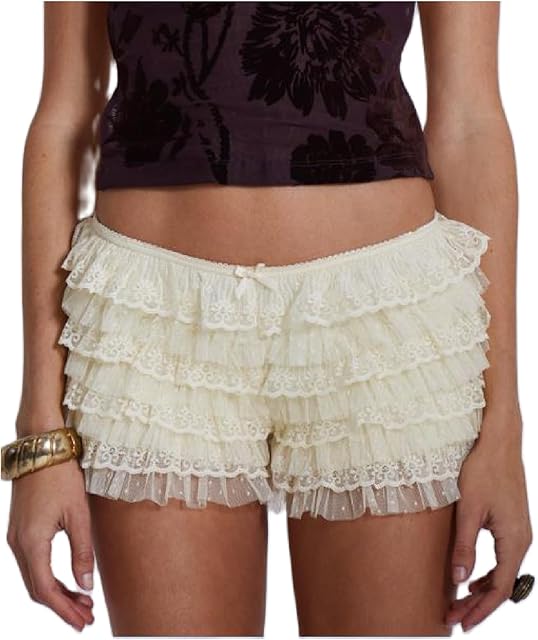 Women Y2k Lace Bloomers Layered Ruffled Micro Shorts Sexy Coquette Boy Shorts Sweet Pumpkin Panties Pettipants