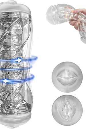 Dual Open Ended Male Masturbators, 360? Rotating Pocket Pussy Sex Toys Stroker Sleeve for Adult with 3D Crystal Realistic Textured Vagina Male Masturbators Cup, Blowjob Adult Male Sex Toy