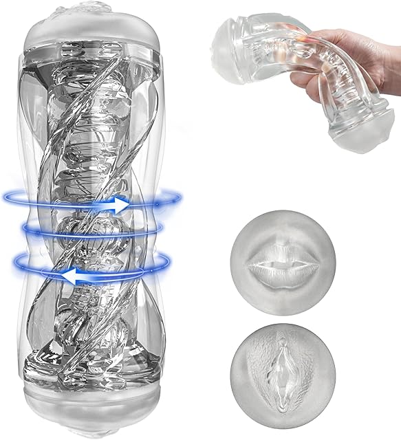 Dual Open Ended Male Masturbators, 360? Rotating Pocket Pussy Sex Toys Stroker Sleeve for Adult with 3D Crystal Realistic Textured Vagina Male Masturbators Cup, Blowjob Adult Male Sex Toy