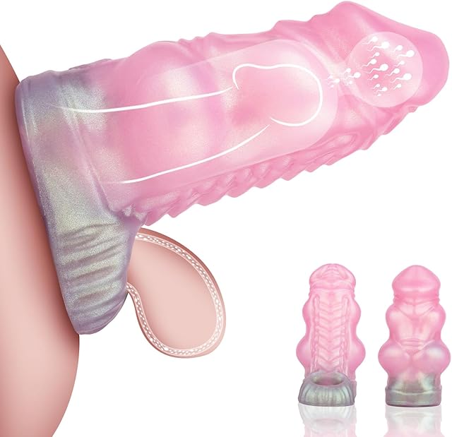 Wolf Dog Penis Extender Erotic Toys, Liquid Silicone Penis Sleeve with Anti-Slip Ring Penis Enlarger, Double Section Fetish Animal Penis Erotic Products, Men's Penis Enlargement Extender