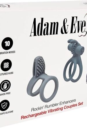 Adam & Eve Rockin' Rumbler Enhancers, 3 Vibrating Couples Rings with Rechargeable Bullet Vibrator, Tickler, Rabbit Cage Enhancer, Silicone Rings, Clitoral Stimulator for Her, Him & Couples
