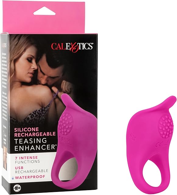 CalExotics Rechargeable Passion Enhancer 7 Function Vibrating Waterproof Pleasure Ring Silicone Clitoral Massager Sex Toy for Couples - Pink